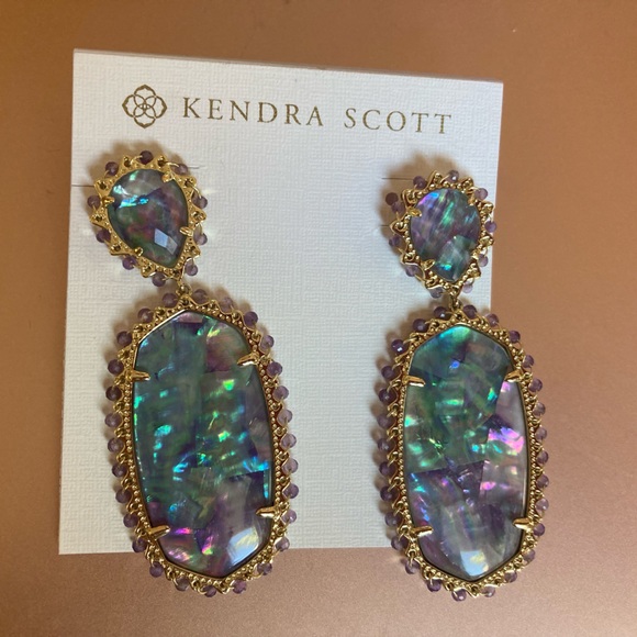 COPY - NWT KENDRA SCOTT ALBALONE SHELL DROP EARRINGS DECORATIVE GOLDEN TRIM!😍 - Picture 1 of 4